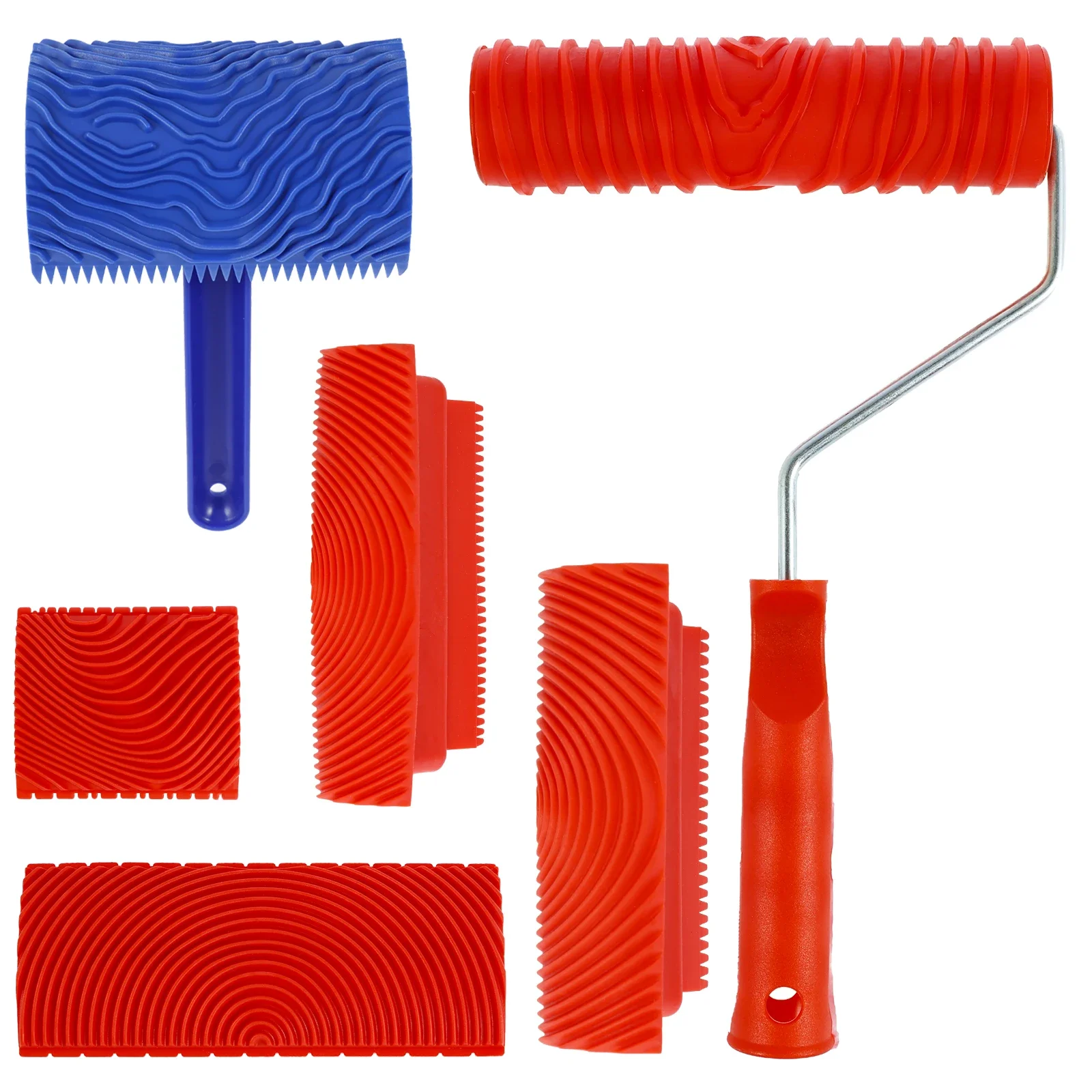 

5/6Pcs Wood Graining Tool Professional Wood Grain Patterns Paint Tool Set Rubber Wood Grain Painting Roller with Handle for Wall