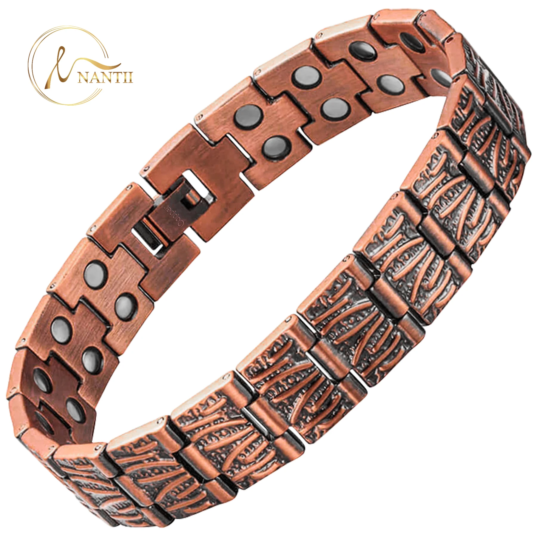 Men Vintage 99.95% Pure Copper Pain Relief Bracelet Double Row Ultra Strength Magnetic Therapy Health Care Hand Chain Jewellry