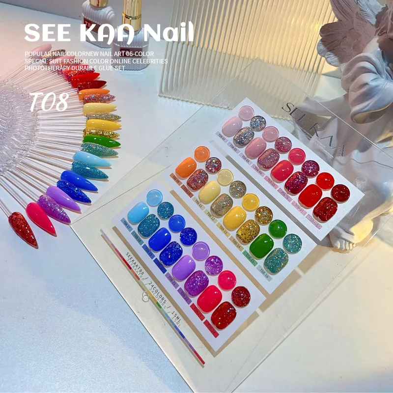 SEEKAA 24 colors Macaron Flash Nail gel set Nail salon 2024 New Professional Hot sale Non-toxic UV gel Nail art kit Wholesale