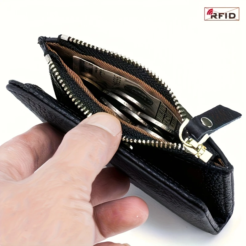 Herren Damen Niedliche Kurze Geldbörse Luxuriöse Einfarbige Reißverschluss-Münzbörse RFID-Bankkartenhalter Schlanke Kleine Geldtasche Kleine Schwarze Geldbörse W – Detail 4