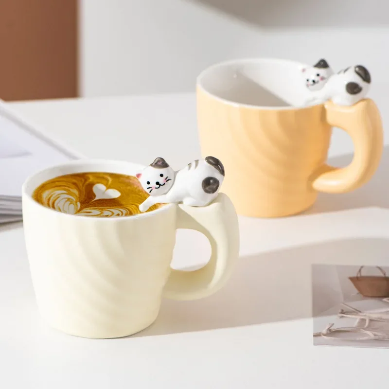 Ceramic Coffee Mugs Cartoon Playing with Water Kitten Creative Cups Office Afternoon Tea Cup High-value Large-capacity Water Mug