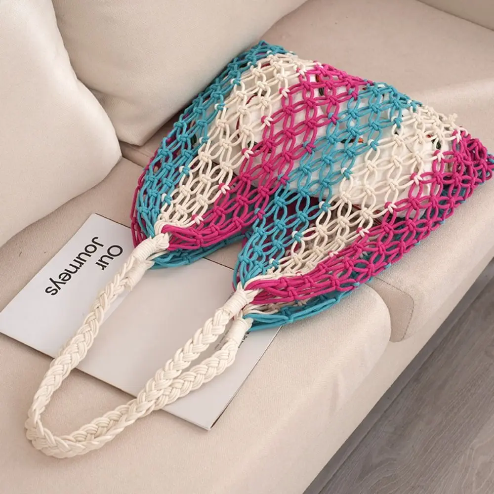 

Woven Straw Bag New Casual Hollow Underarm Bag Cotton Tassel Fishing Net Totes Bag Beach