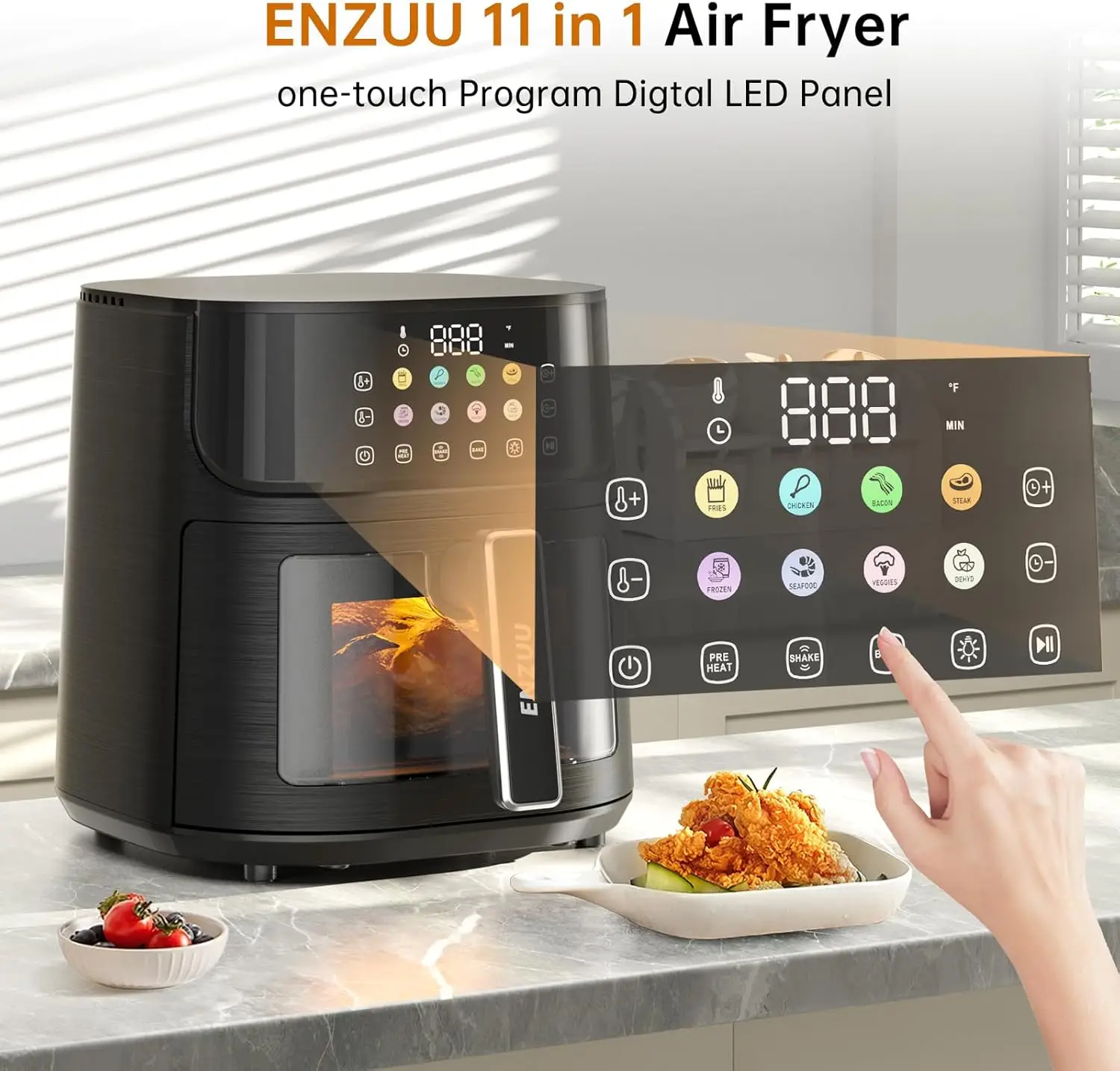 Air Fryer 11-in-1, Large 5.8 QT Airfryer with Easy View Windows, MAX 450℉ for Crispy, 85% Less Oil, Fast Roast, Preheat, Shake,