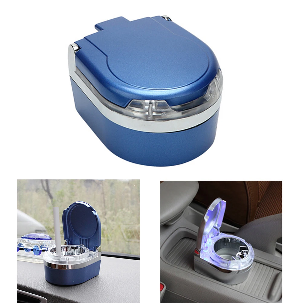 

Led Light Smokeless Portable Cigarette Holder Blue Flame Retardant Material Easy Clean Separate Ash Compartment Night Use Car