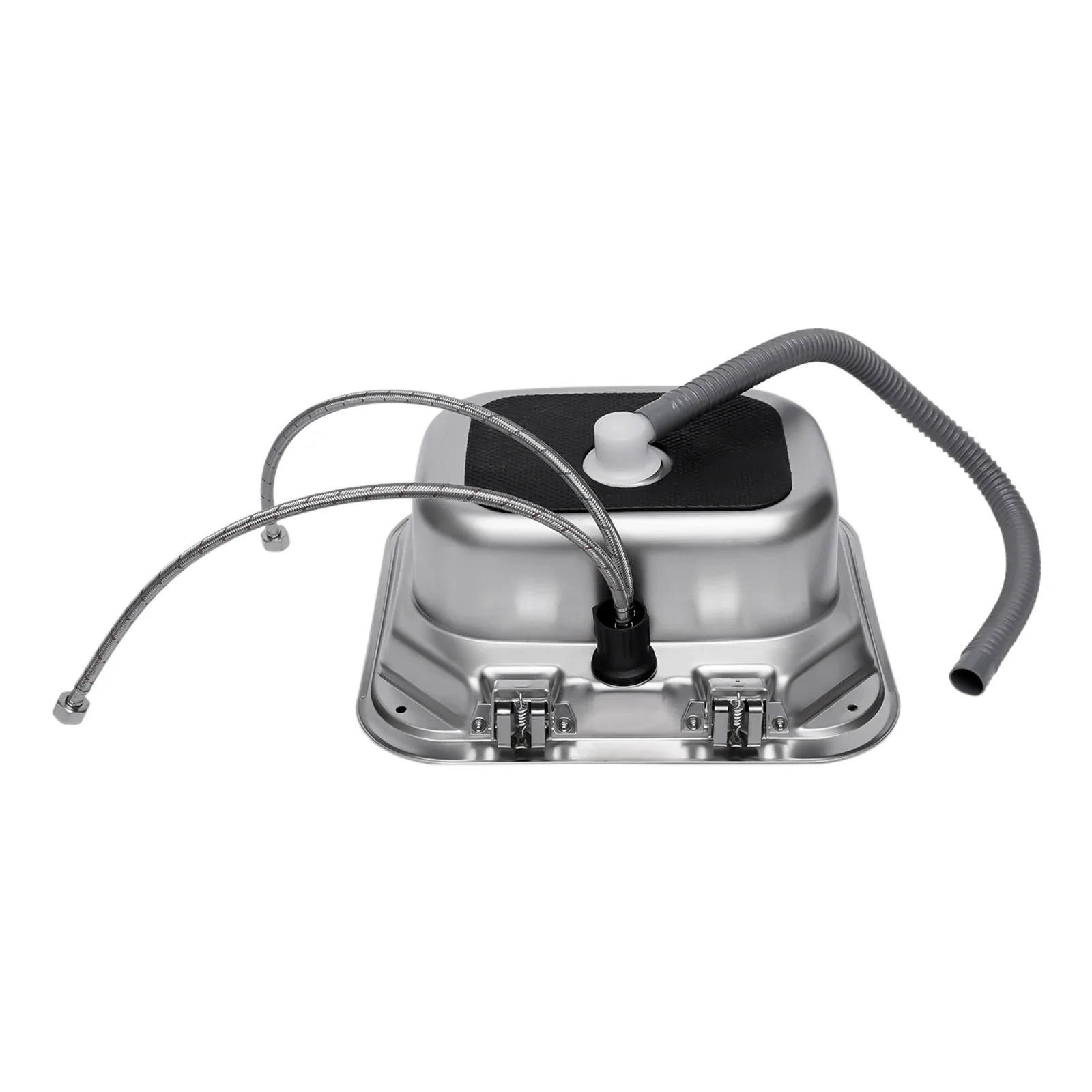 Camping Car Sink, Kitchen Sink Kit Pump and Canister RV Folding Square Stainless Steel Hand Wash Basin with Tap+Lid, for Caravan