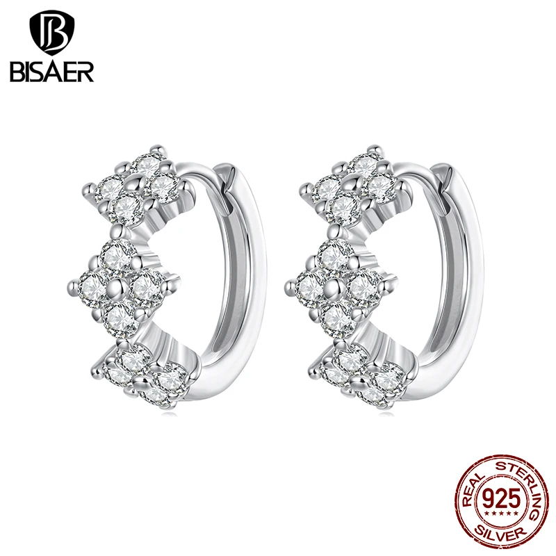 

BISAER 925 Sterling Silver Four-Leaf Clover Hoop Earrings,Hypoallergenic Trendy Stud Earrings For Woman Party Fine Jewelry