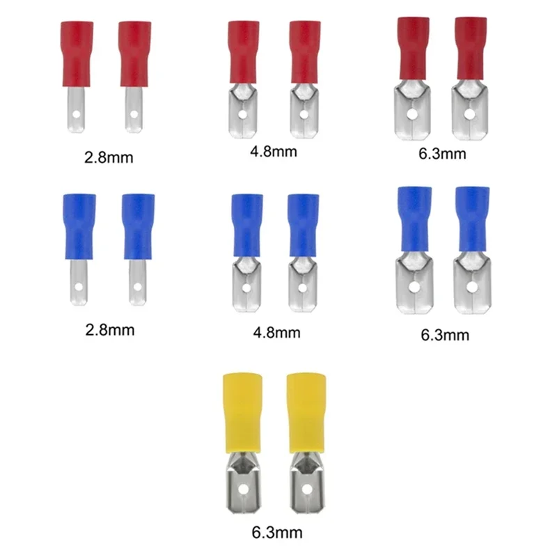 100/50/10pcs 2.8mm 4.8mm 6.3mm Wire Connector Male Female Insulated Electrical Crimp Wiring Cable Plug Wire Crimp Spade Butt