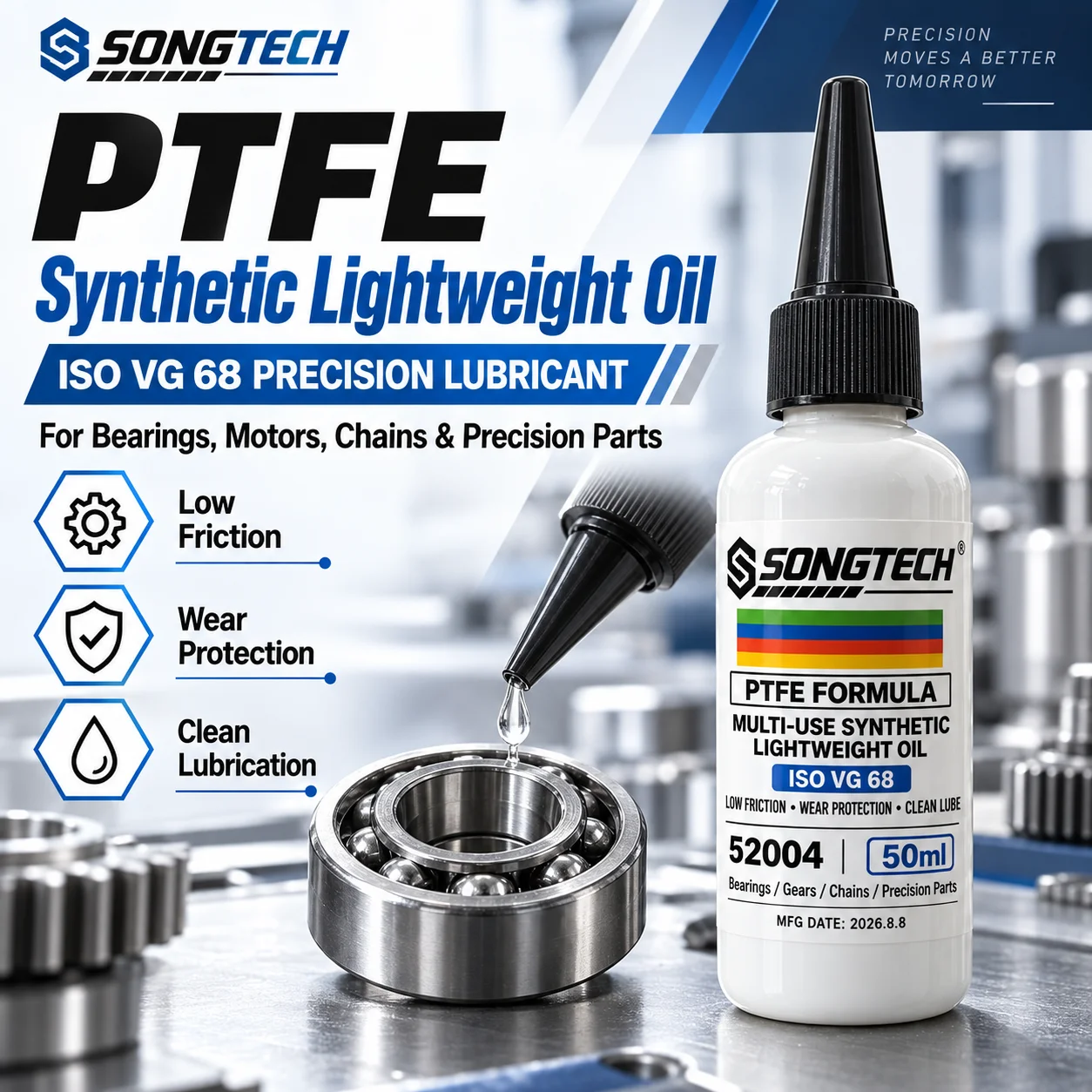 SONGTECH Super Lube 52004 Synthetic Lightweight Oil Food Grade NSF H1 Lubricant for 3D Printers Bearing Chain Gear Machinery