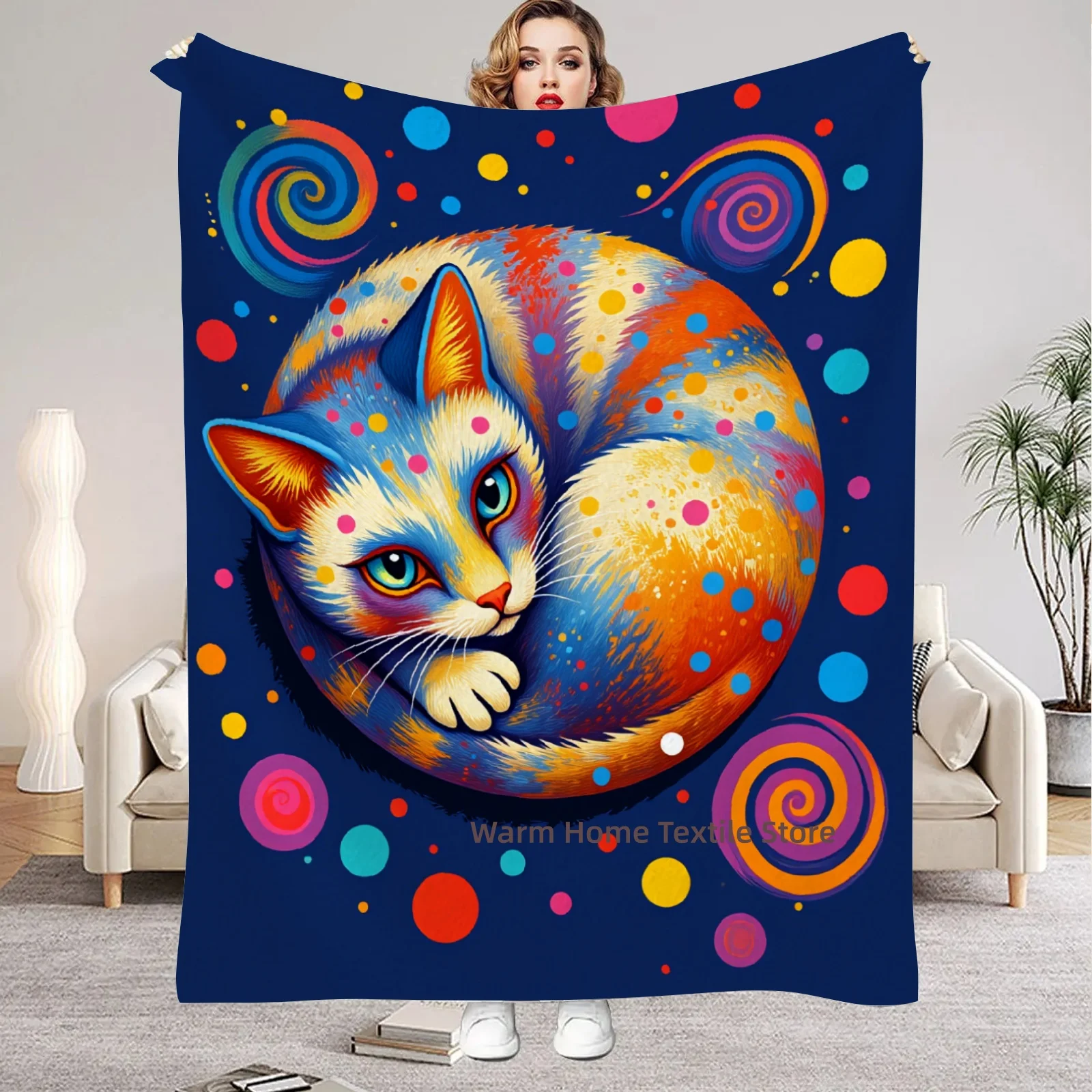 Abstract Pop Art Blanket Strange Cat Flannel Throw Blankets For Home Decor Cozy Warmth Birthday Gift Blanket For Kids Adult