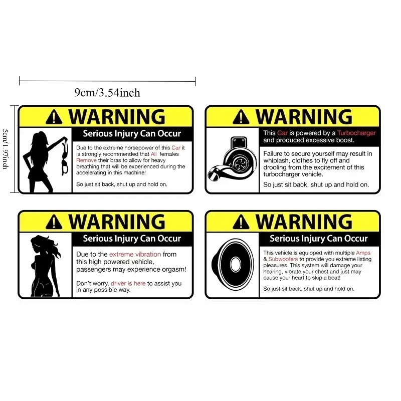 Cartoon Funny Warning Sticker 4Pcs Waterproof PVC Decal Self Adhesive Car Accessories Personalized Vinyl Decoration 9x5cm