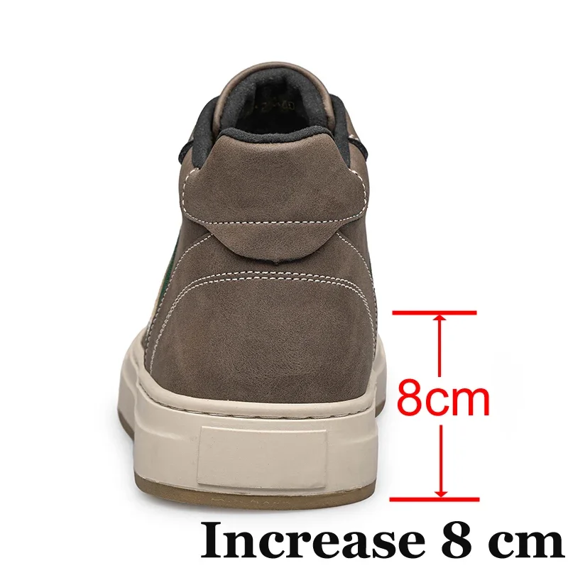 Men Boots Elevator Shoes Genuine Leather High-top Casual Fashion Lift Sneaker Boots 6cm 8cm Insole Height Increased Shoes Taller