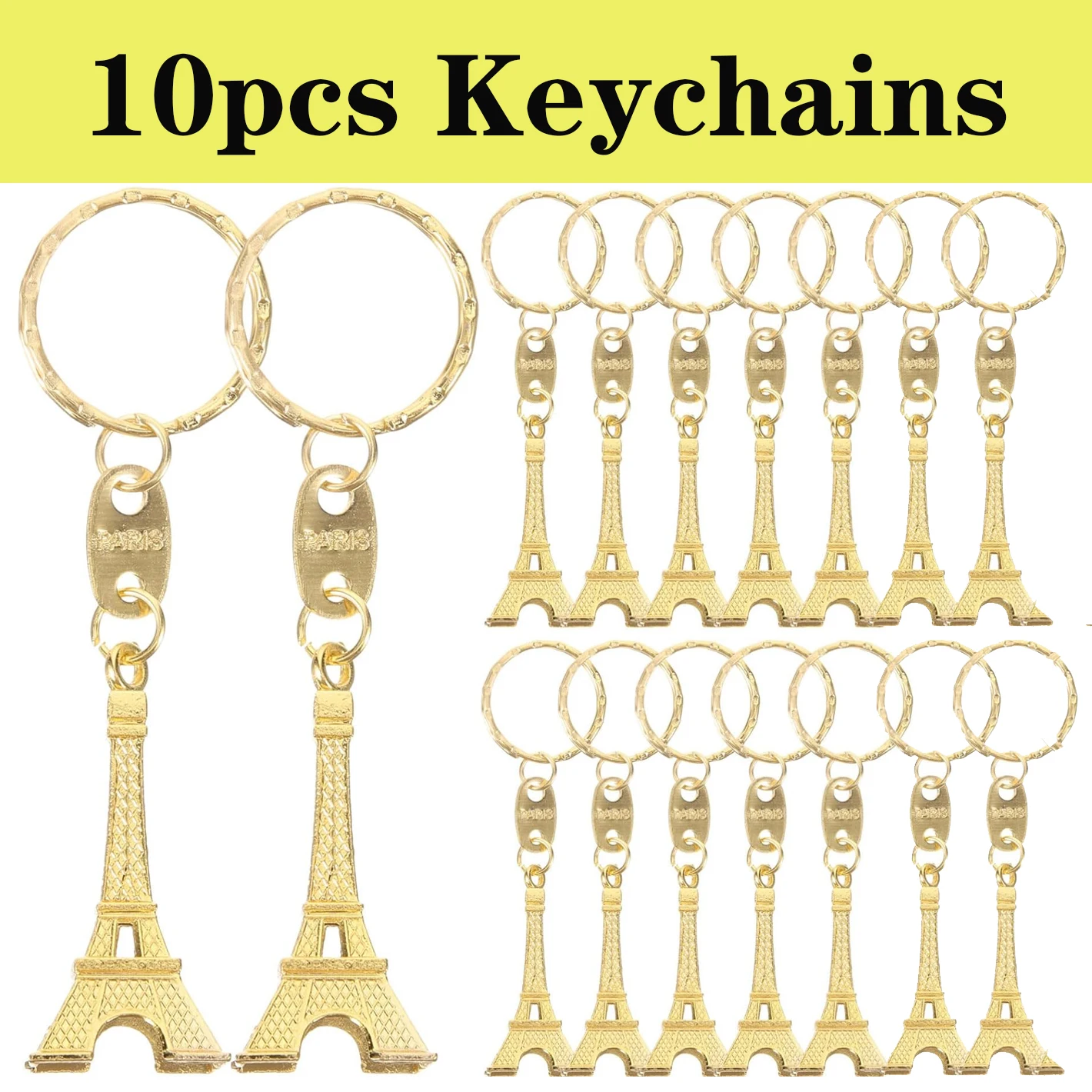 10Pcs Gold Key Chain Eiffel Tower Keychain Key Fob Pendant Birthday Present