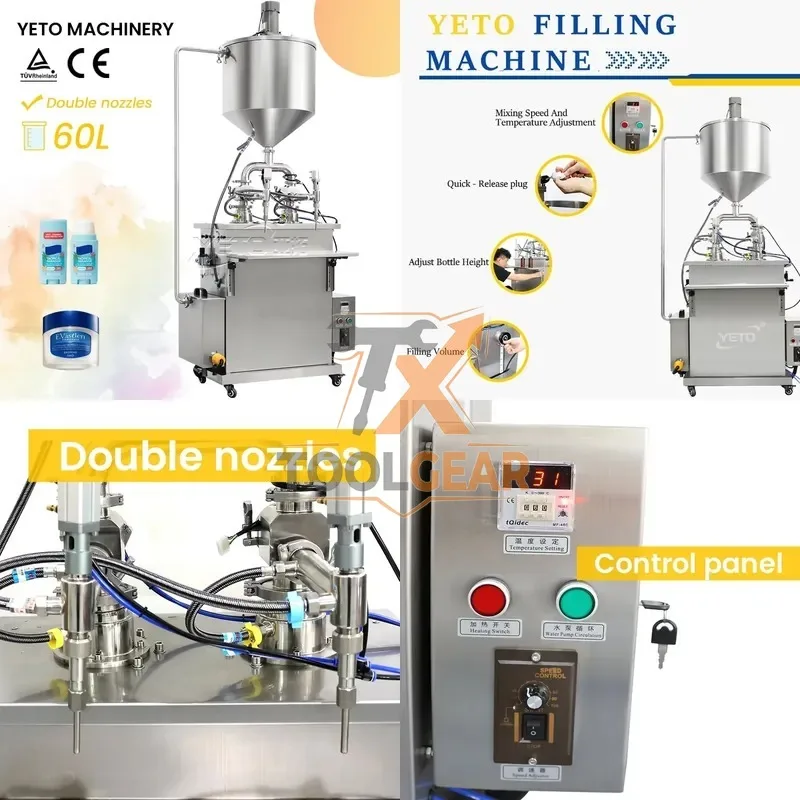 2026hotsale* Dual Head Heating Stirring Automatic Liquid Honey Juice Paste Water Cream Shampoo Filling Machine