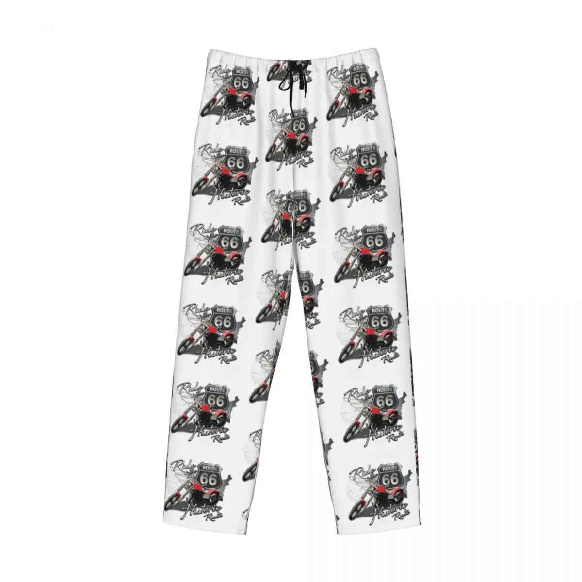 Custom US 66 Biker Pajama Pants for Men Routes 66 America Highway Motorcycle Lounge Sleep Drawstring Sleepwear Bottoms  Pockets