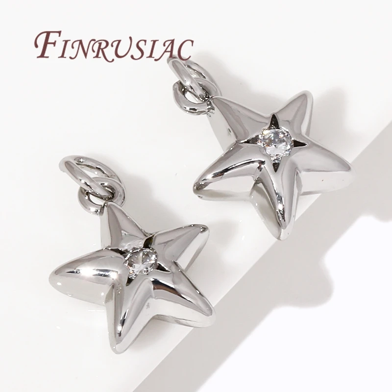 18K Gold Plated Metal Star Charms Accessories For Earrings,Brass with Zircon Pendants For Bracelets DIY Jewelry Making Supplies