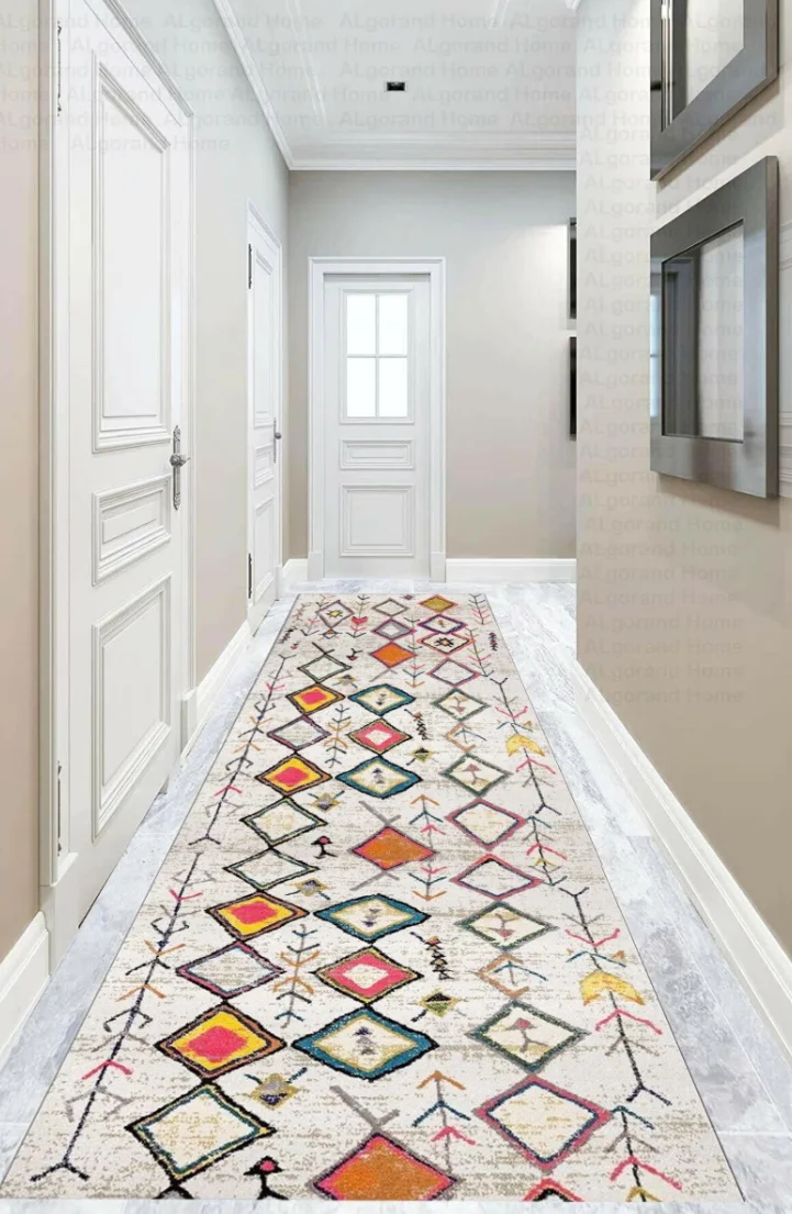 

Bohemian Pattern Long Runner Rug Ethnic Style Mat Non Slip Durable Wear Resistant for Hallway Living Room Kitchen Home Decor