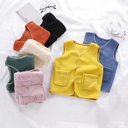 Winter Warm Baby Outwear Waistcoats Sleeveless Jackets Children's Vest For Boy Girl Solid Color Polar Fleece Kid Vest 0-1 Years