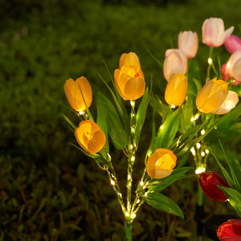 Realistic Solar Tulip Flower Lights 7 Heads LED Garden Stake Landscape Lamp Waterproof for Garden Balcony Yard Pathway Decor