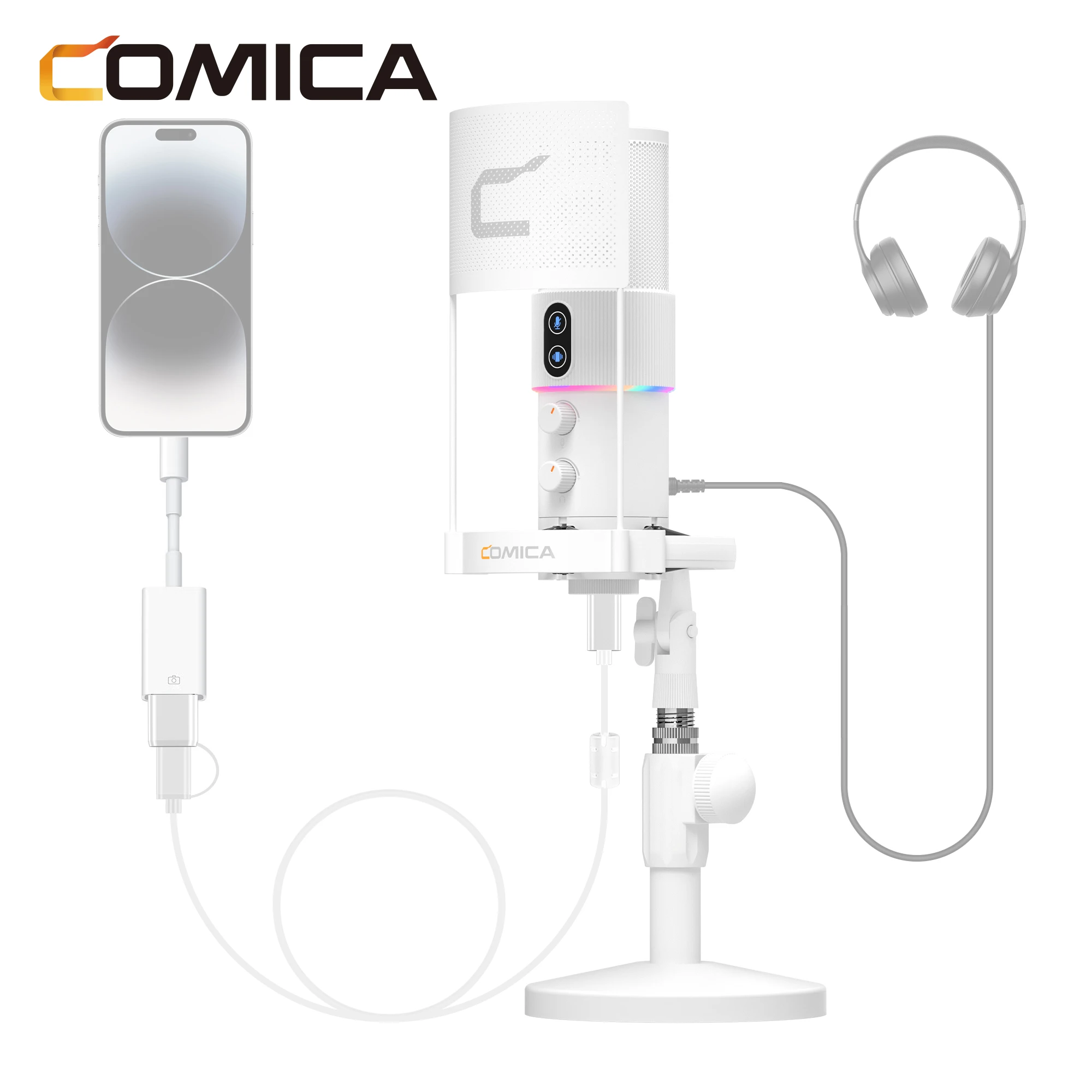 Imagem -04 - Comica-microfone Dinâmico Sta-u2 Rgb Usb com Botão de Toque para pc Ps5 Mixer Jogos Mic