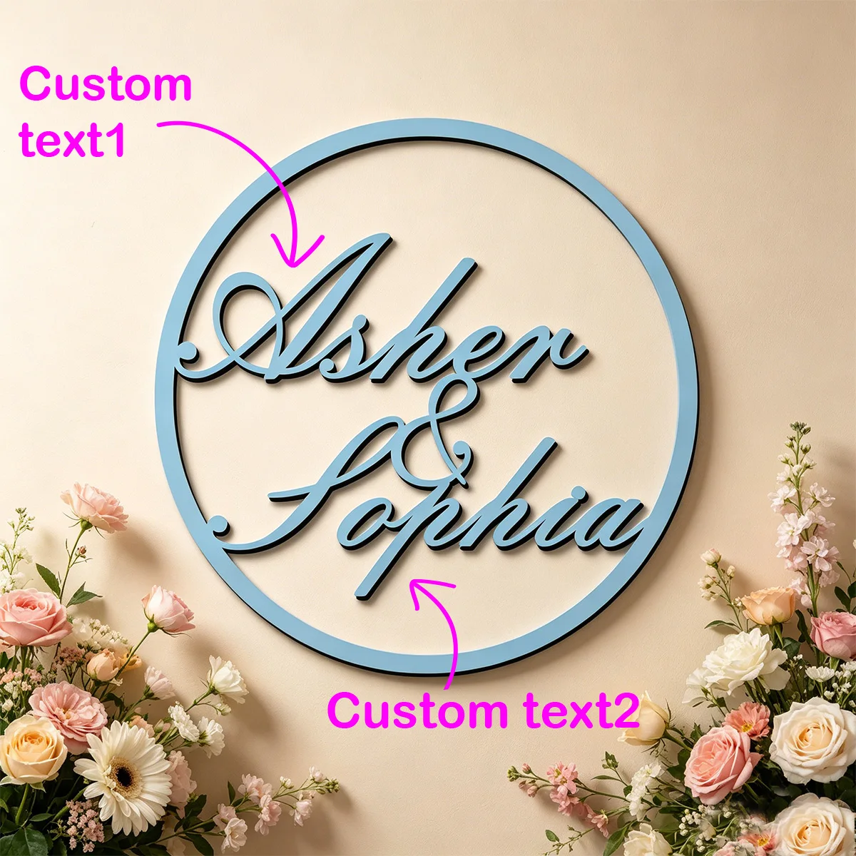 1pc Custom Round Double Name Wooden Wall Sign Personalized Two Names Wedding Engagement Home Decor Keepsake Gift