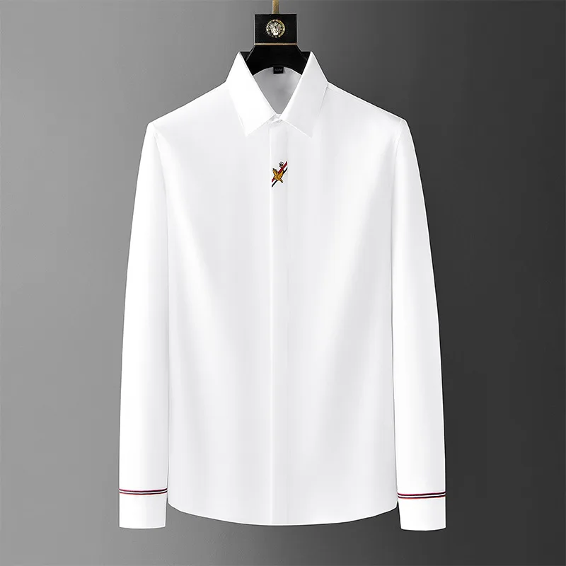 

non-ironing men's long-sleeved elastic slim-fit anti-wrinkle men's long-sleeved shirt Four Season seamless formal wear