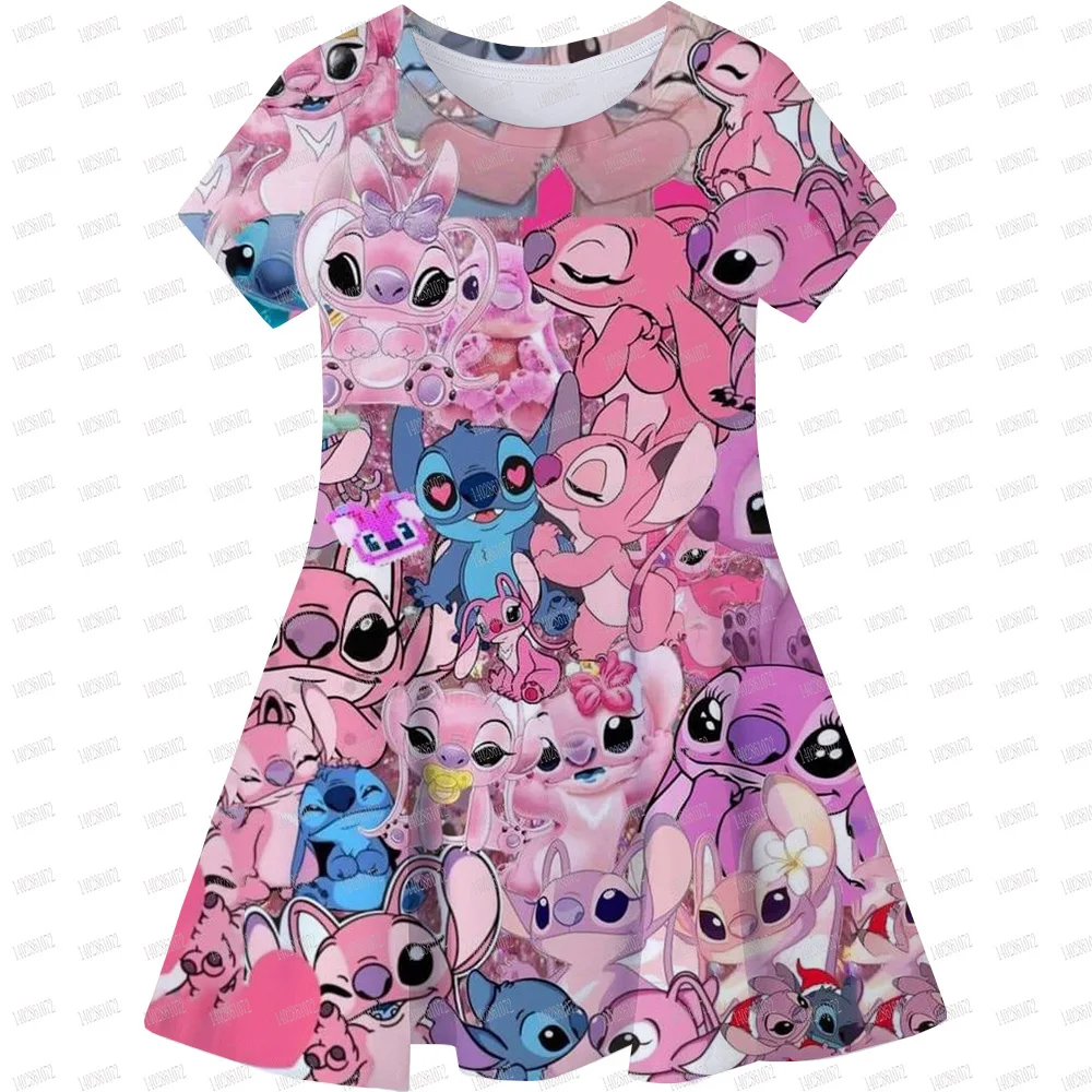 

Вечерние повседневные домашние платья Disney Stitch для детей 3-14 лет, детское платье с 3D принтом для маленьких девочек, платье с короткими рукавами из искусственного хлопка