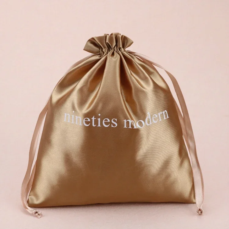 Satin Gift Bags Silk Drawstring Pouch Packaging Jewelry Hair Cosmetic Party Candy Sachets Show Dustproof Storage Sack Print Logo