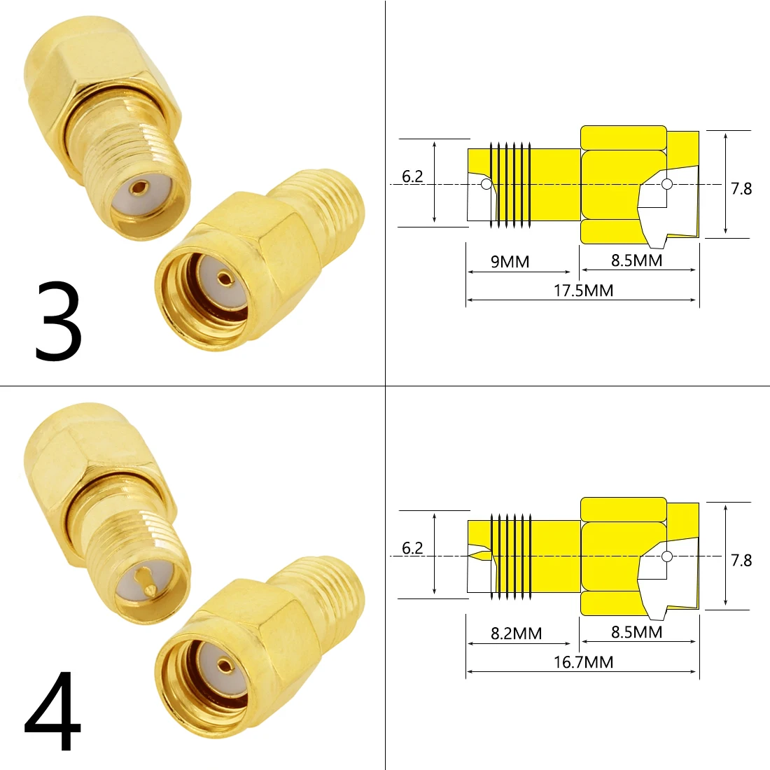 Conector adaptador coaxial RF macho y hembra SMA, ángulo recto, divisor tipo T, chapado en oro, lote de 2 unidades, 10 unidades