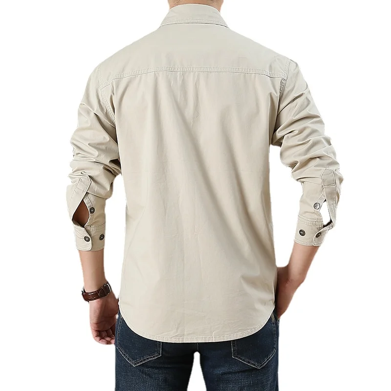 Men Long-sleeved Multi-pocket Tooling Shirts Male Cotton Military Outdoor Casual Shirts Good Quality Man Large Size Solid Shirts