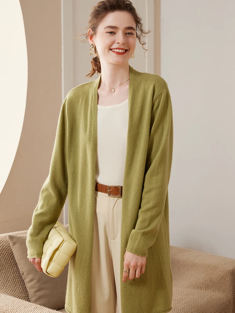 

Women's 100% Goat Cashmere Cardigan Sweater Soild Mid-calf Elegant Versatile Autumn Winter Jacket Soft Knit Clothing High-end
