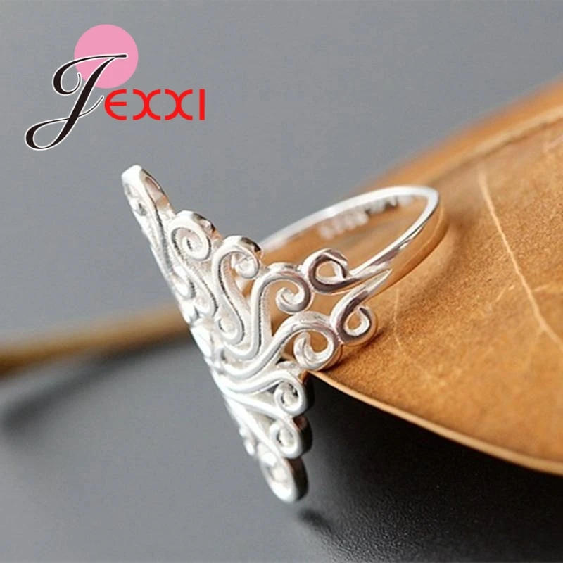 Personality Shape Design Rings For Lovely Women Female Pretty Good Gifts Real 925 Pure Sterling Silver Color Shiny Rhinestone