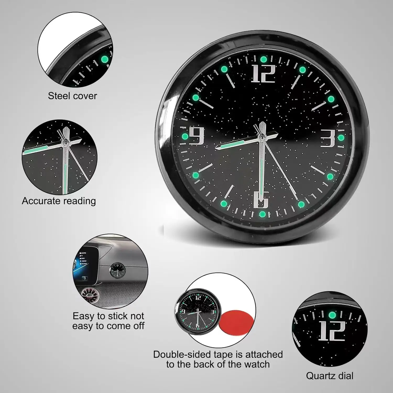 Mini Digital Watch Car Clock Luminous Automobiles Internal Stick-On Mechanics Quartz Clocks Auto Ornament Motorcycle Clock