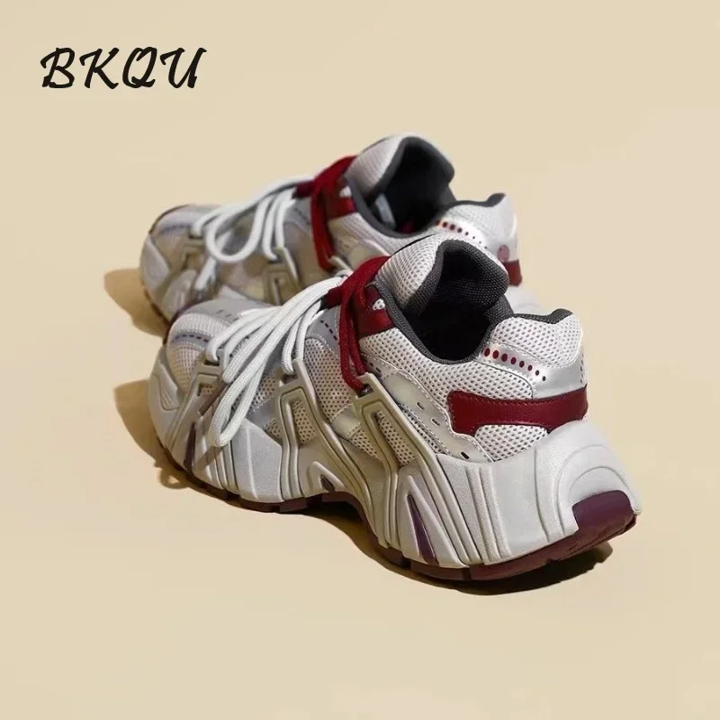 BKQU Father Shoes Cross Matching Color Tie Women 2024 Autumn New Ins Tide Thick Sole Fashion Casual Sports Shoes All The Match