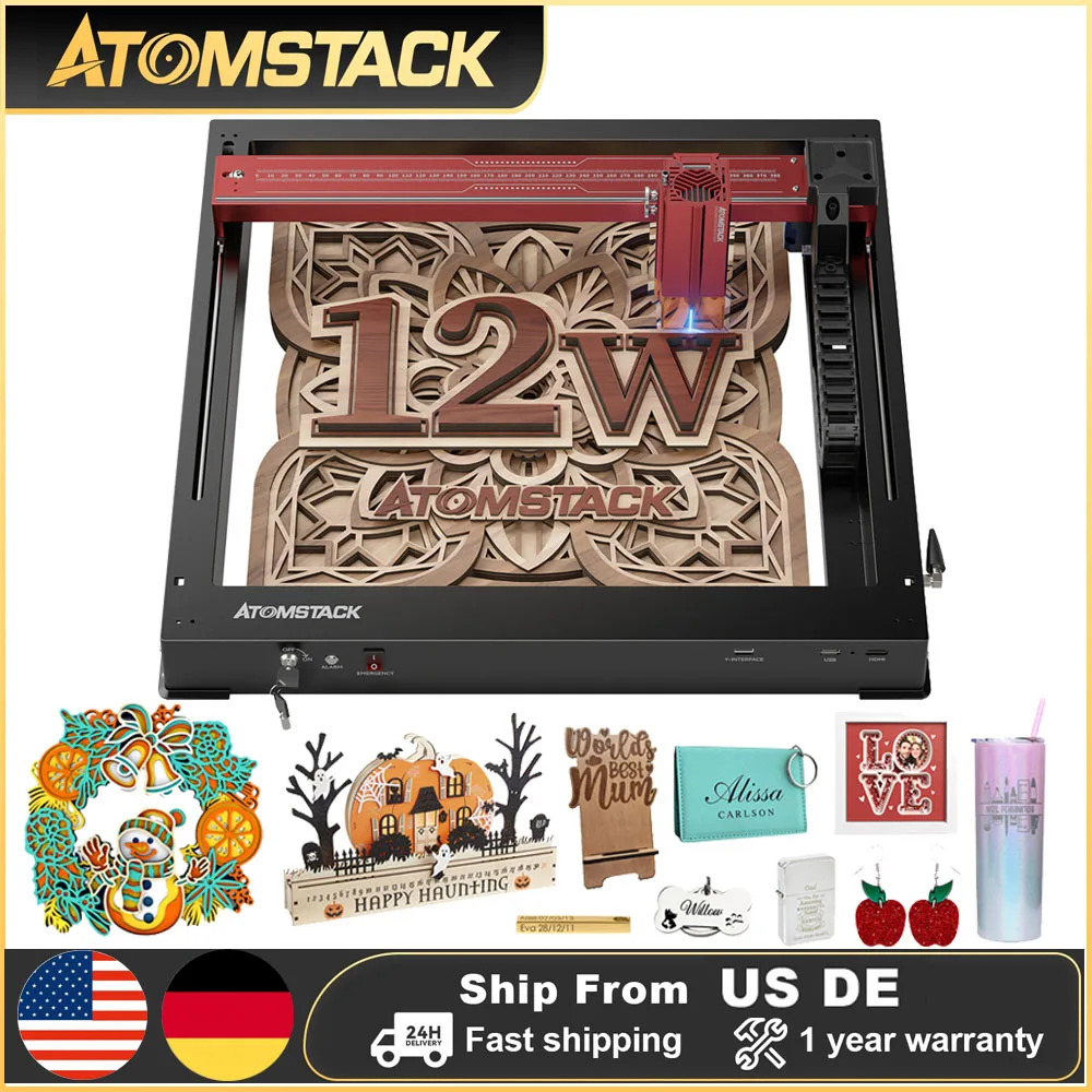 AtomStack A12 Pro 60W Laser Engraver 12W Optical Power 370x310mm Installation-Free DIY Engraving Cutting Machine For Wood Metal