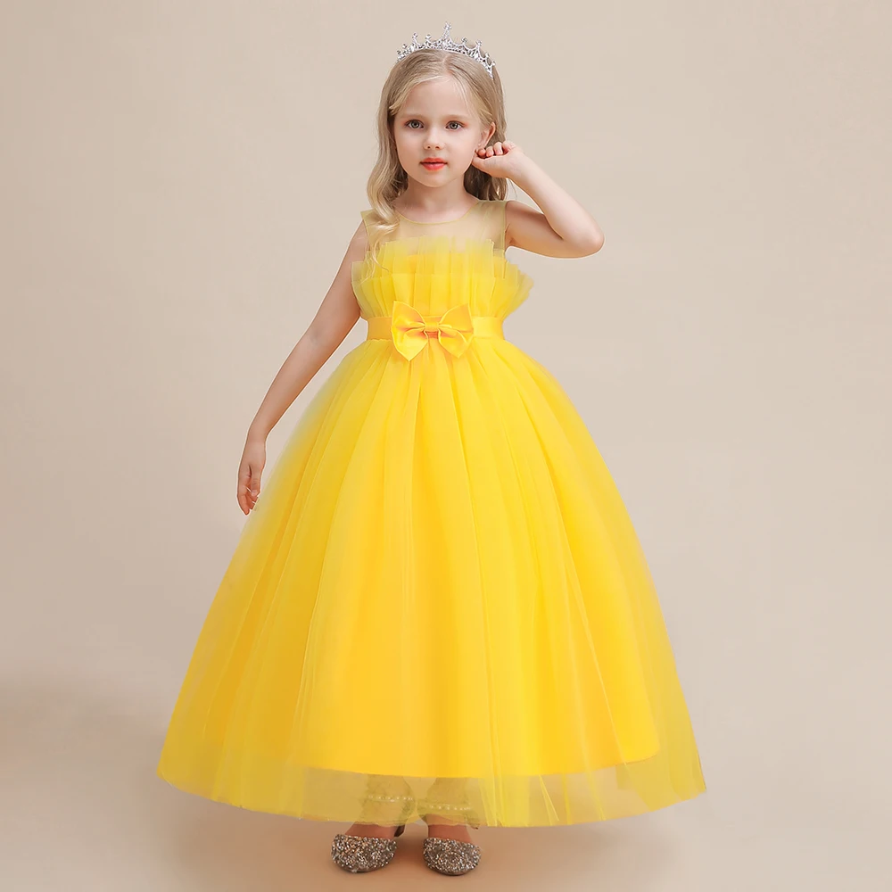 

Summer Yellow Tulle Party Dresses for Girls Children Bridemaid Long Lace Princess Wedding Girl Dresses Vestido Evening Prom Gown