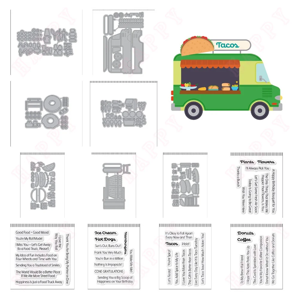 amburgers and Hot Dogs Truck Die And Stamps  New Arrival 2024 Scrapbook Decoration Embossing Template Diy Greeting Card Handmade