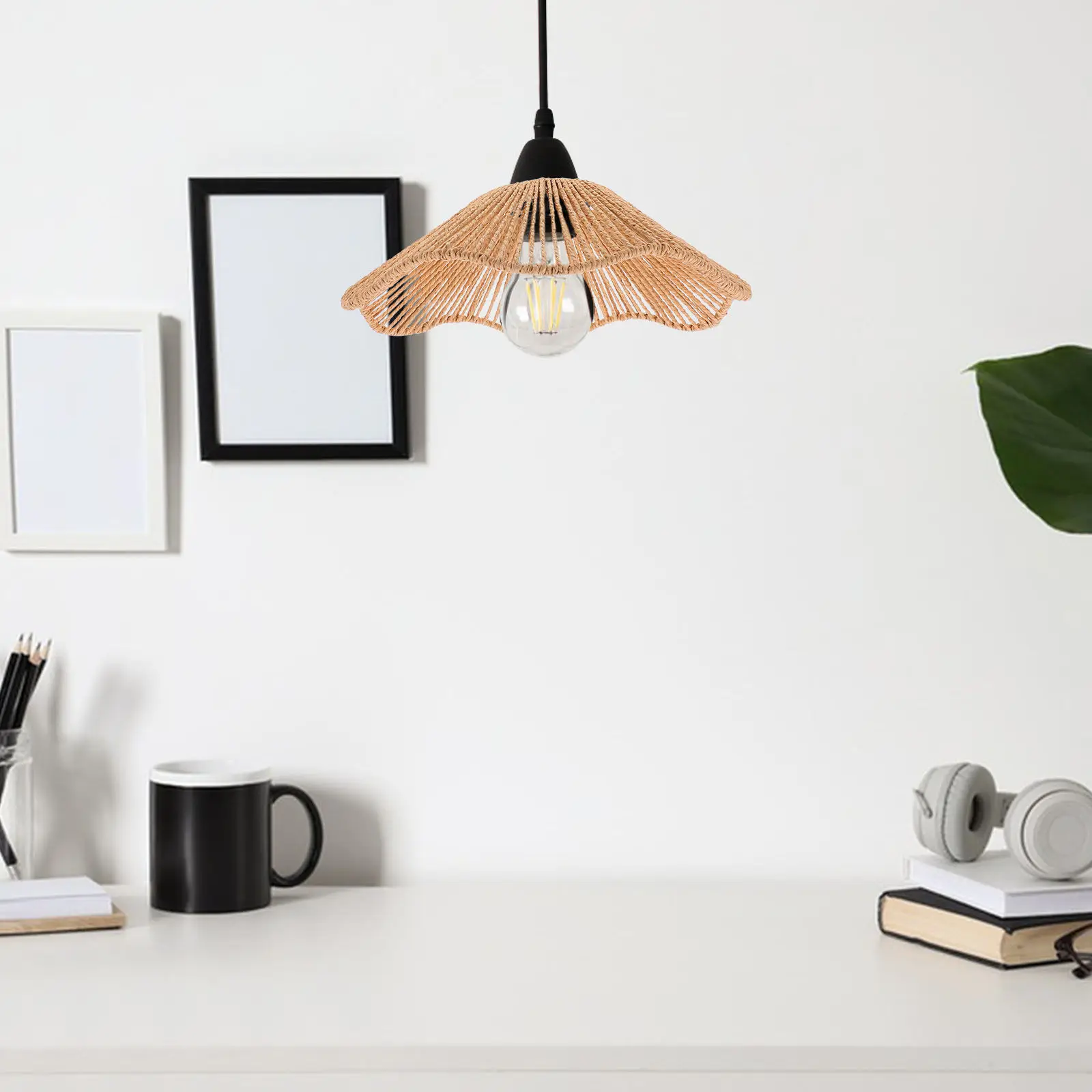 Straw Hat Pendant Lampshade Minimalist Handwoven Light Cover Warm Lighting for Living Room Dining Bedroom Decoration