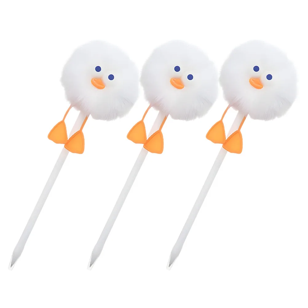 

3 Pcs Duck Hair Ball Pen Girl Pens Cute Fun for Girls Ballpoint Pom