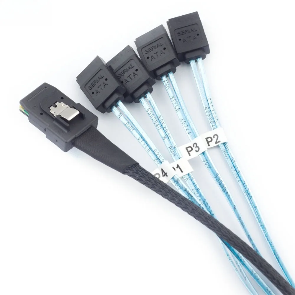 Mini SAS 8087 To 4 SATA Adapter Cable - SFF-8087 To 180-Degree 4 SATA 4.0 Straight Head for Fast SSD Connection
