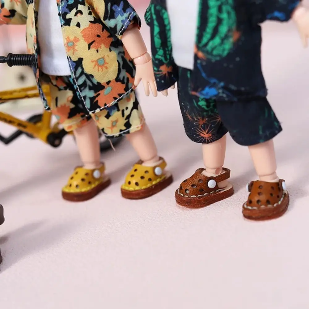 1 زوج صندل Ob11 الأحذية اليدوية جلد البقر البسيطة ثقب غير رسمي دمية أحذية لطيف فستان الصنادل Holala الأحذية المشجعين مجموعات