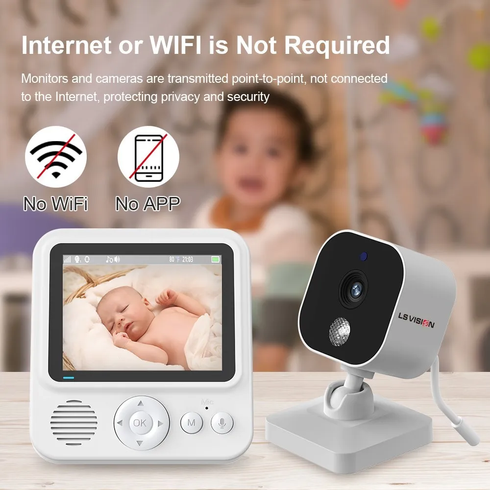 LS VISION Wireless Video Baby Monitor 2.8-inch IPS Screen Night Vision Temperature Battery Monitoring 2 Way Audio Talk VOX Set