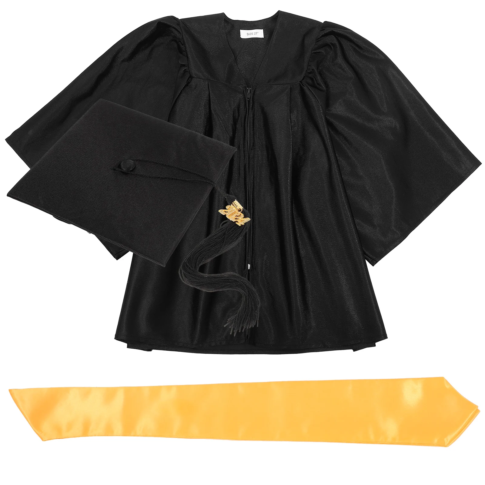 

33 Kids Graduation Gown Cap Sash Set 2024 Elementary School Dress Suit Clothes Concealed Zipper Center Pleating