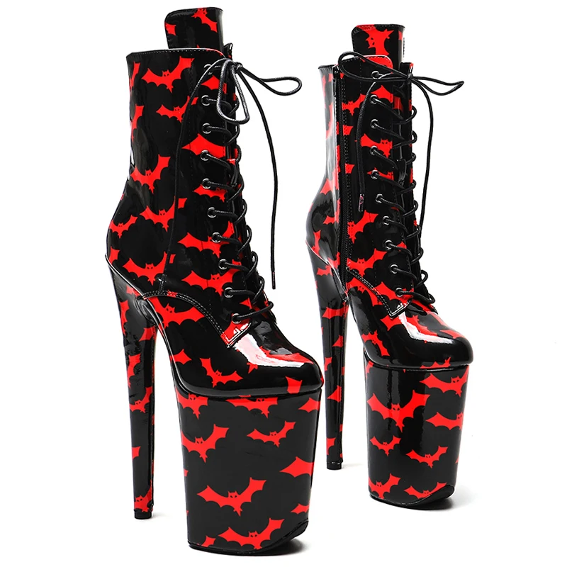 Leecabe  23CM/9inches Patent PU Bat pattern  upper  Trend fashion High Heels stripper heel Pole Dance boot