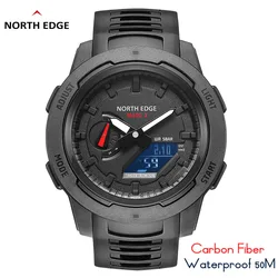 North Edge Mars 3 Herren Militär uhr Digital Carbon Faser Gehäuse für Mann wasserdichte 50m Sport uhren Weltzeit LED Armbanduhr