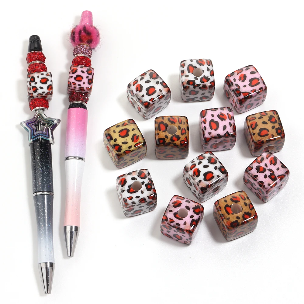 10 stuks acryl kralen vierkante spacers luipaardprint groot gat kralen voor doe-het-zelf sieraden maken hanger armband accessoires levering