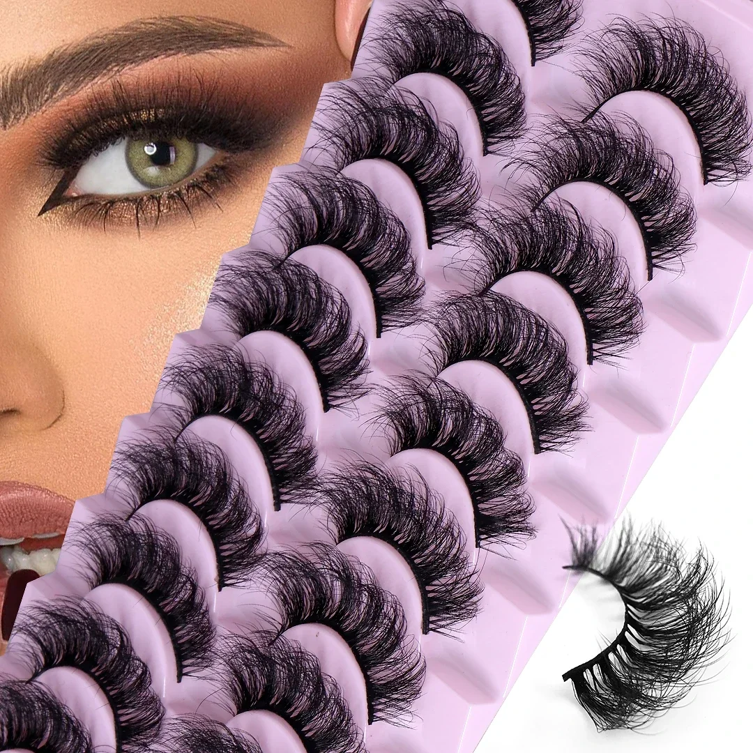 10 Pairs Fluffy Russian Strip Lashes 3D Fake Lashes Makeup Messy False Eyelashes Fluffy Thick Lashes