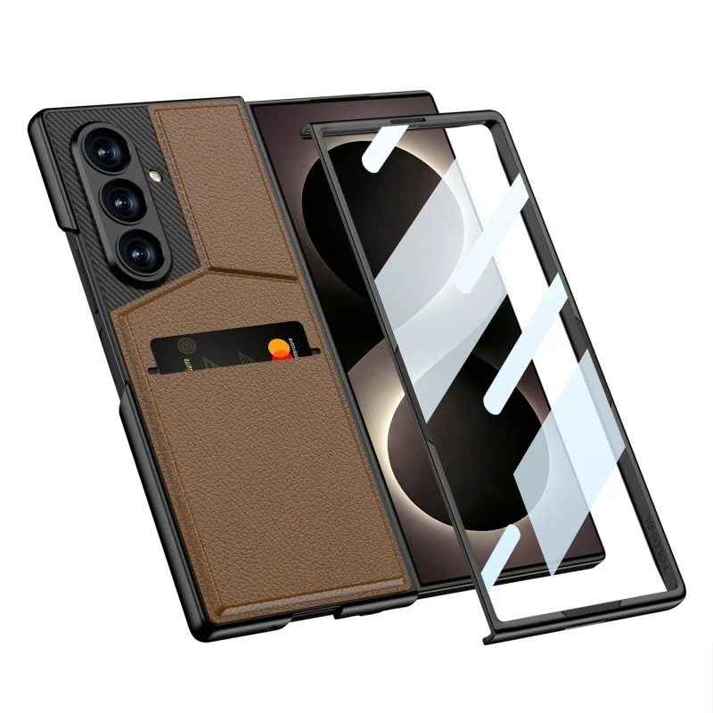 Leather Card Slot Phone Holder Casing For Samsung Galaxy Z Fold 8 Ultra Case Metal Feel Protection With Film Mobile Phone Cover