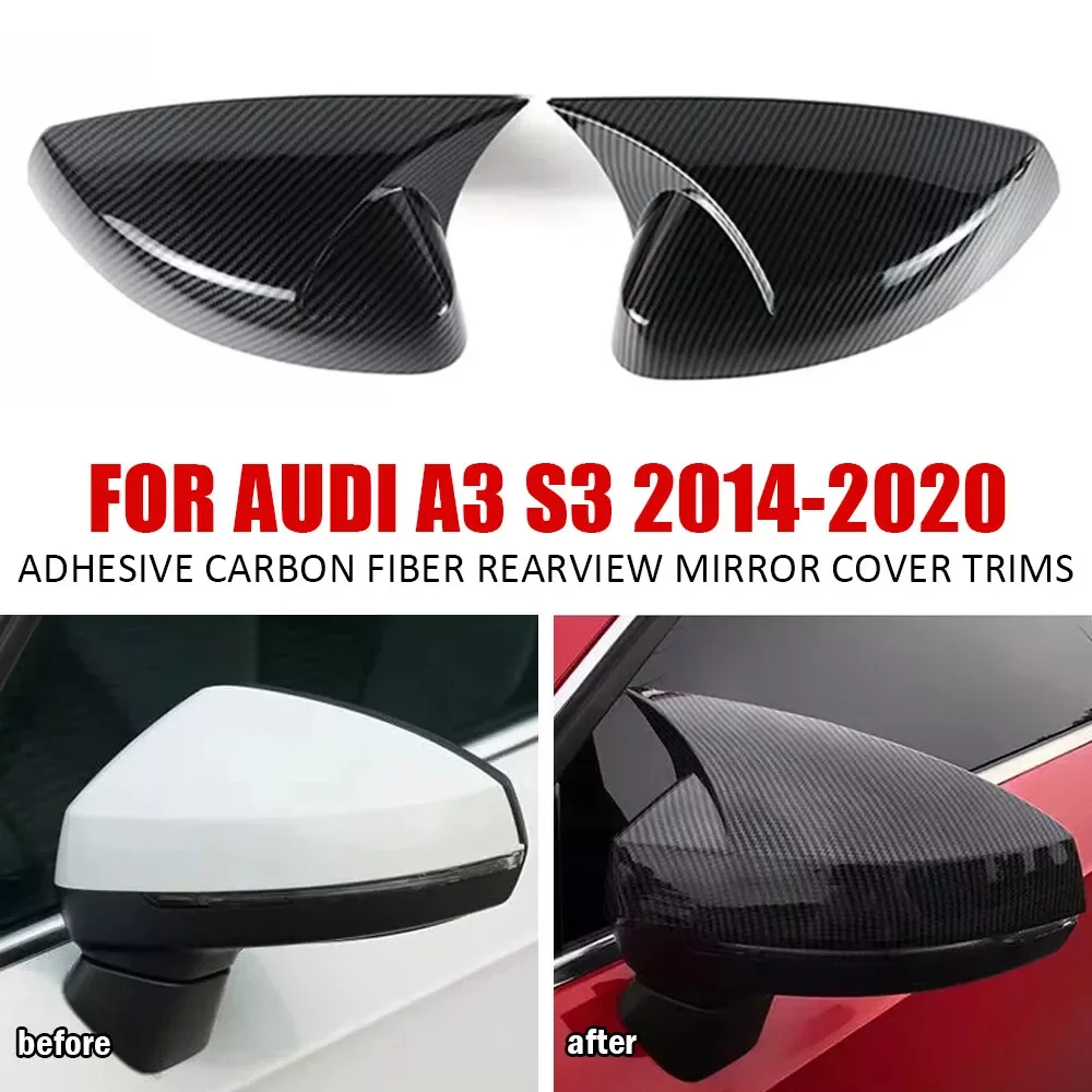 

For Audi A3 S3 RS3 8V 2013-2020 Car Rearview Side Mirror Cover Wing Cap Sticker Exterior Door Rear View Case Trim Carbon Fiber