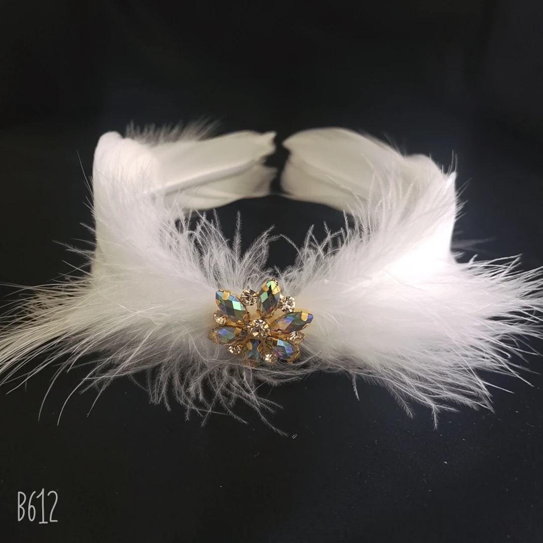 

Crystal Swan Lake Ballet White Hair Feather Headband With Diamond Rhinestone Black Headdress Ballerina Ballet Feather Headpiece