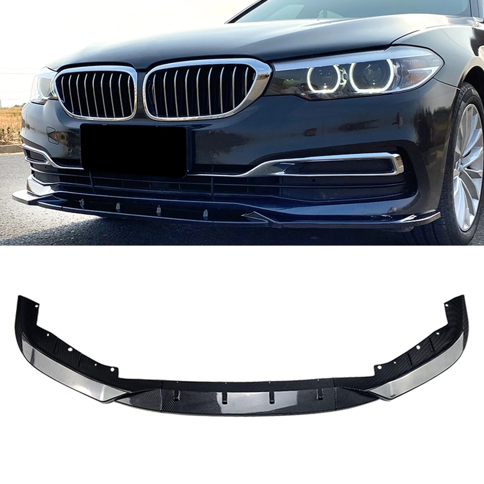 

For BMW 5 Series G30 2017-2019 525i 530i Front Bumper Spoiler Lip Deluxe Style Carbon Fiber Look/Gloss Black Car Splitter Blade